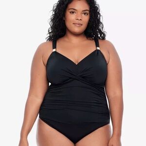 Ralph Lauren Beach Club Twist One Piece Swimsuit - Black - NWT - Size 22W